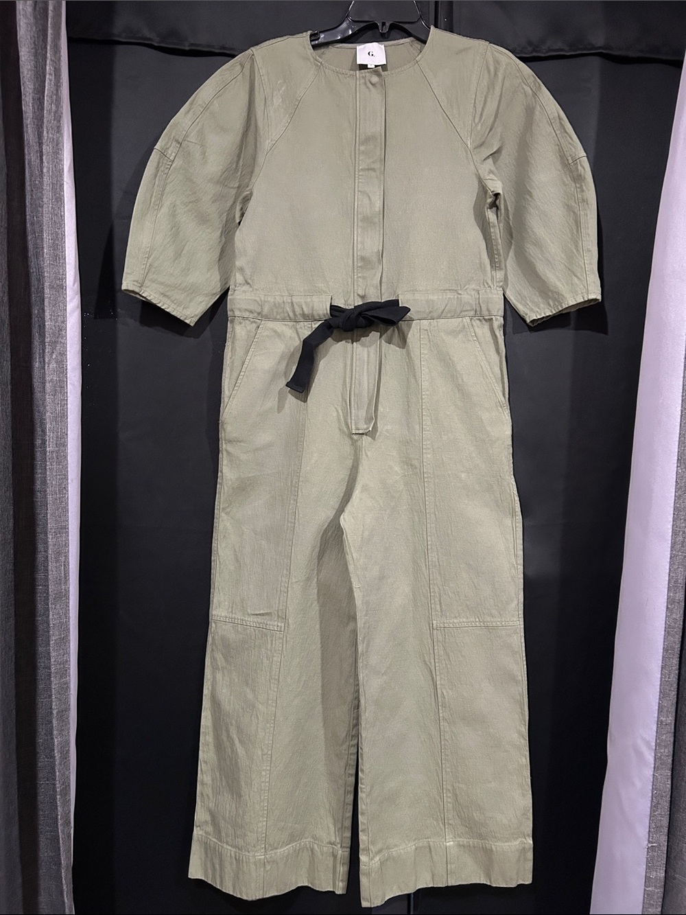G. Label by goop Joseph Round-Sleeve Jumpsuit Size 2 Olive Green